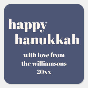 Sticker Carré Joyeux Hanukkah Moderne Bleu Marine Personnalisé