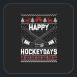 Sticker Carré Joyeux Hockeydays Funny Christmas Ice Hockey Joueu<br><div class="desc">C'est un gant de Christmas. Votre famille,  les amis ou les children aimeront que vous fassiez ce que vous voulez. Wishing you and your familiy and friends a Merry Christmas.</div>