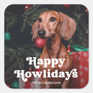 Sticker Carré Joyeux Howlidays Votre photo de chien Noël