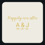 Sticker Carré Joyeux Jour après Albâtre Blanc Monogramme Or<br><div class="desc">Customisez cette élégante invitation de mariage enveloppes scellés et préférez les autocollants. Un design simple et minimaliste avec une élégante et subtile typographie "joyeusement" en or, suivie par une police sans serif simple et moderne pour les initiales monogrammées des jeunes mariés et la date mariage, sur arrière - plan blanc...</div>
