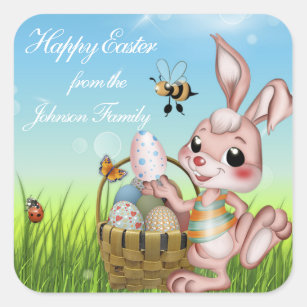 Sticker Carré Joyeux lapin de Pâques