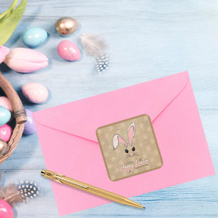 Sticker Carré Joyeux Lapin de Pâques Face Pois neutres