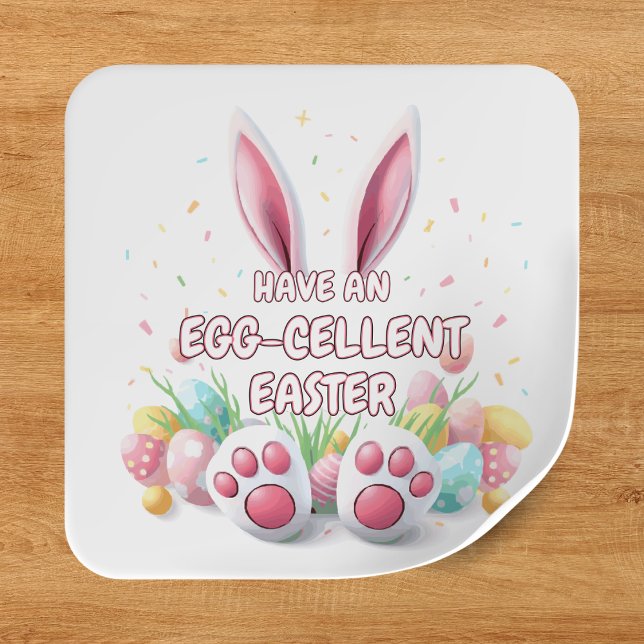 Sticker Carré Joyeux lapin de Pâques oreilles et pieds (Happy Easter Bunny Ears & Feet Square Sticker
)
