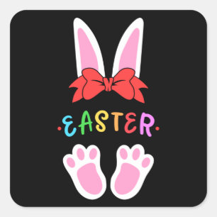Sticker Carré Joyeux lapin de printemps de Pâques Oeuf de Pâques