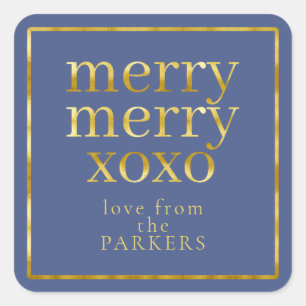 Sticker Carré Joyeux Merry Gold bleu XOXO ID1009