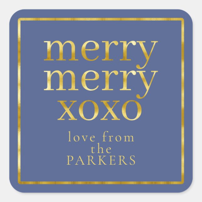 Sticker Carré Joyeux Merry Gold bleu XOXO ID1009 (Devant)