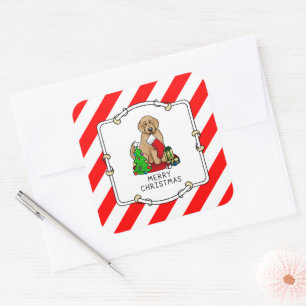 Sticker Carré Joyeux Noël 2 Goldendoodle (rouge doré) mignonne