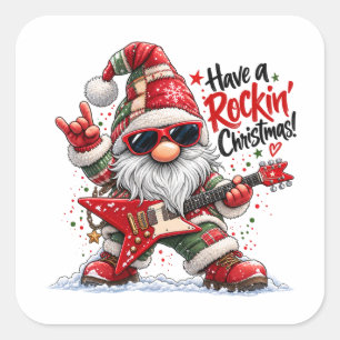 Sticker Carré Joyeux Noël à la guitare Gnome