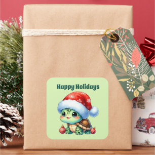 Sticker Carré Joyeux Noël à la tortue