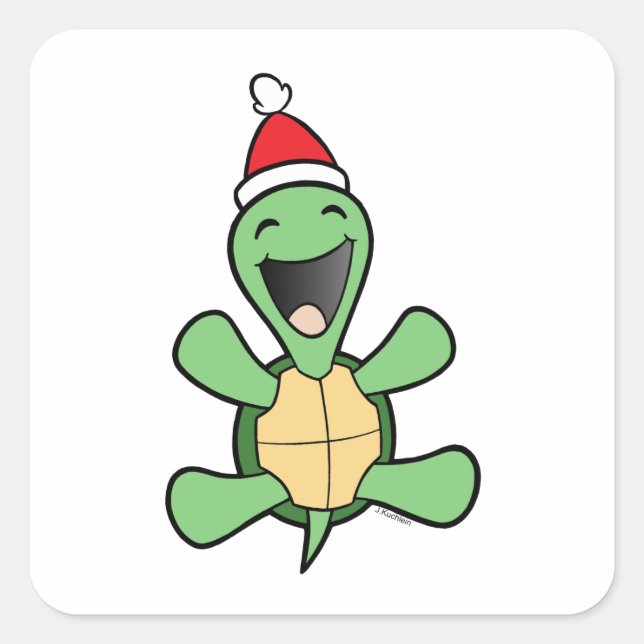 Sticker Carré Joyeux Noël à la tortue (Devant)