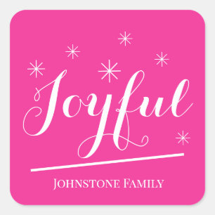 Sticker Carré Joyeux Noël Ajouter Votre Nom Modern Pink Cute