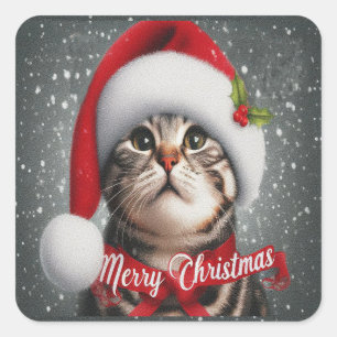 Sticker Carré Joyeux Noël American shorthair Cat, Père Noël Cat