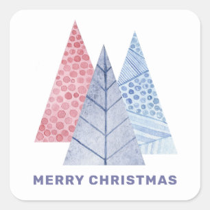 Sticker Carré Joyeux Noël. Aquarelle arbre d'hiver géométrique