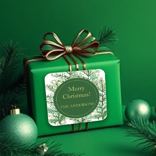 Sticker Carré Joyeux Noël aquarelle Art Tree personnalisé