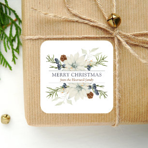Sticker Carré Joyeux Noël aquarelle florale d'hiver