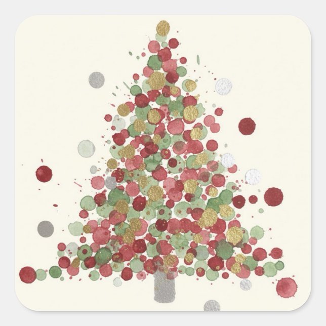 Sticker Carré Joyeux Noël Arbre à pois (Devant)