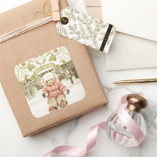 Sticker Carré Joyeux Noël Art Nouveau Floral Photo