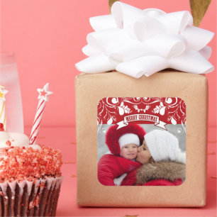 Sticker Carré Joyeux Noël Art Nouveau Floral Photo