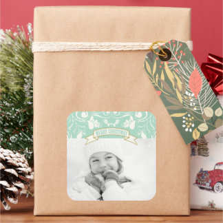 Sticker Carré Joyeux Noël Art Nouveau Floral Photo