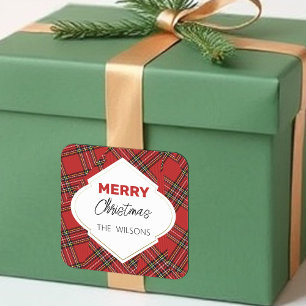 Sticker Carré Joyeux Noël artistique Tartan Bourgogne