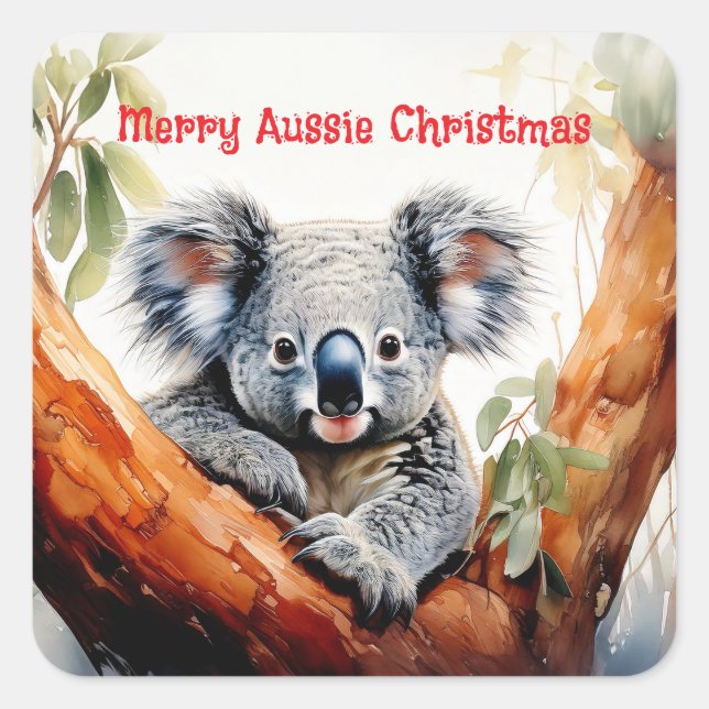 Sticker Carré Joyeux Noël australien Koala (Devant)