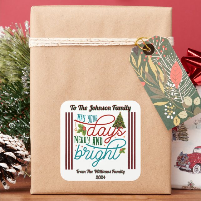Sticker Carré Joyeux Noël avec décorations! (vacances)
