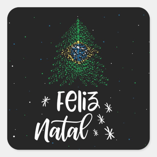 Sticker Carré Joyeux Noël avec drapeau brésilien (Devant)