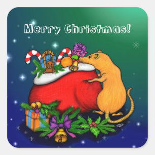 Sticker Carré Joyeux Noël avec Rat Prince