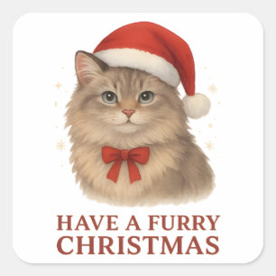 Sticker Carré Joyeux Noël avec un adorable chaton sibérien en co