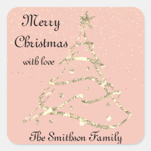 Sticker Carré Joyeux Noël Bonne Année Avec Rose Nom d'Amour