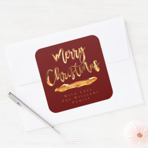 Sticker Carré Joyeux Noël Bonne année Rouge Orange Texte