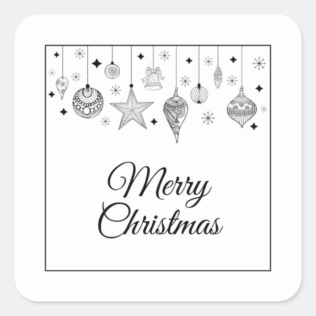 Sticker Carré Joyeux Noël Boules Noir et Blanc (Devant)
