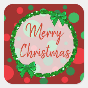 Sticker Carré Joyeux Noël Bourgogne, Pois verts rouges
