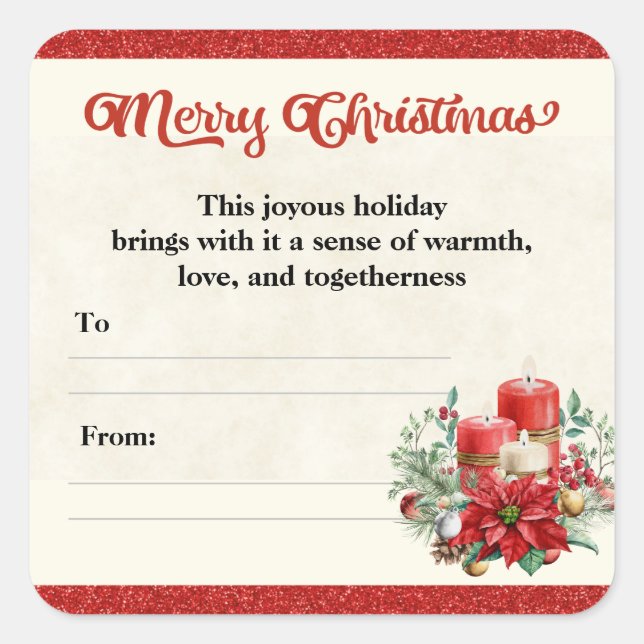 Sticker Carré Joyeux Noël Cadeaux de vacances Ami et affaires (Devant)