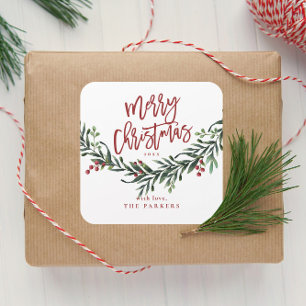 Sticker Carré Joyeux Noël calligraphié aquarelle