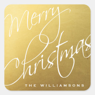 Sticker Carré Joyeux Noël Calligraphie Chic Gold Custom