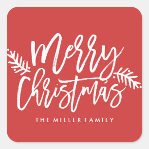 Sticker Carré Joyeux Noël Chic Main Lettré Fête