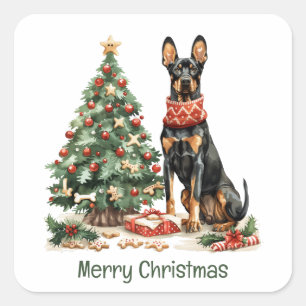 Sticker Carré Joyeux Noël Chiens Dobermann