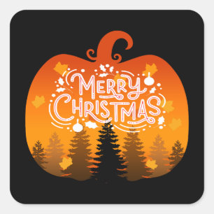 STICKER CARRÉ JOYEUX NOËL CITROUILLE SAISON DES FÊTES