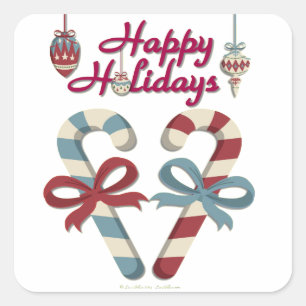 Sticker Carré Joyeux Noël Cœur de Canne à Sucre