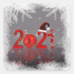 Sticker Carré Joyeux Noël Coloré Fête de la Nouvelle Année 2021