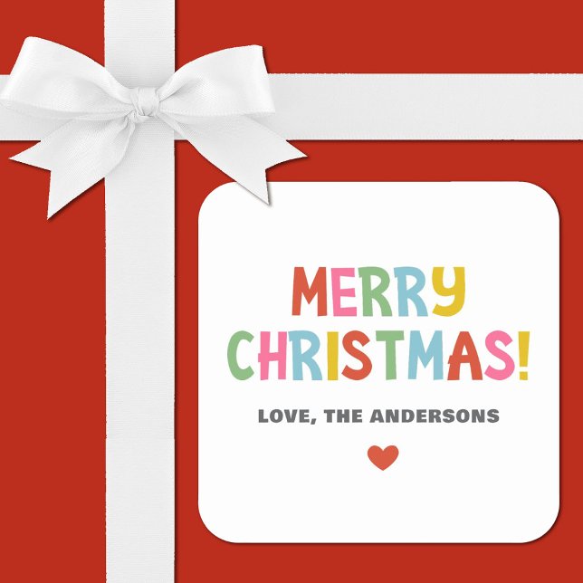Sticker Carré Joyeux Noël Coloré Moderne (A cute colorful merry Christmas gift sticker)