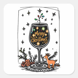 Sticker Carré Joyeux Noël dans un verre de vin