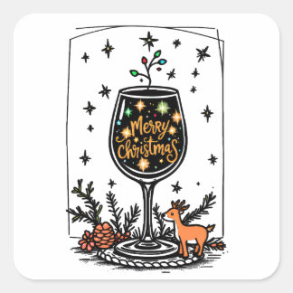 Sticker Carré Joyeux Noël dans un verre de vin