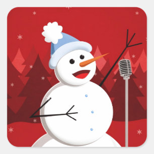 Sticker Carré Joyeux Noël de bonhomme de neige