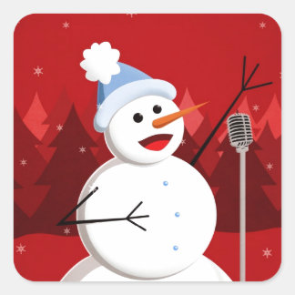 Sticker Carré Joyeux Noël de bonhomme de neige