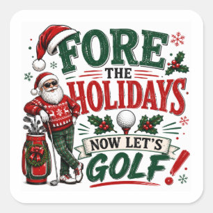 Sticker Carré Joyeux Noël de golf avec balle et Père Noël