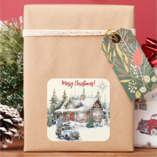 Sticker Carré Joyeux Noël de la carte de vacances Cabine
