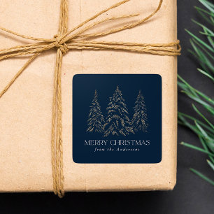 Sticker Carré Joyeux Noël de la Marine des pins d'hiver