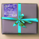 Sticker Carré Joyeux Noël d'hiver violet<br><div class="desc">Design unique personnalisé autocollant de Noël avec des flocons de neige, des étincelles et des lumières sur un arrière - plan de dégradé violet à bleu. Le texte est entièrement personnalisable. Pour le modifier, utilisez l'option Personnaliser. Pour d'autres modifications, telles que les modifications apportées à la police, à la couleur...</div>